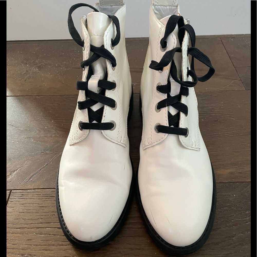 On trend white combat boots!